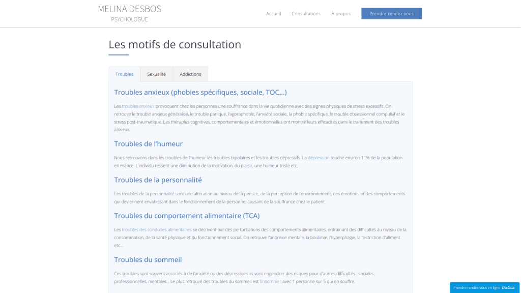 Motifs consultations Mélina Desbos