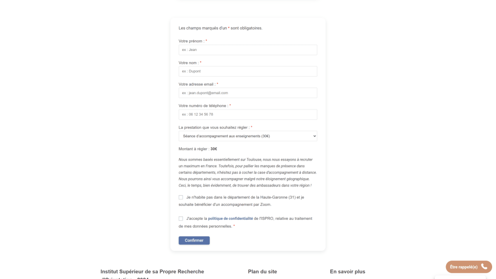 Formulaire de paiement ISPRO