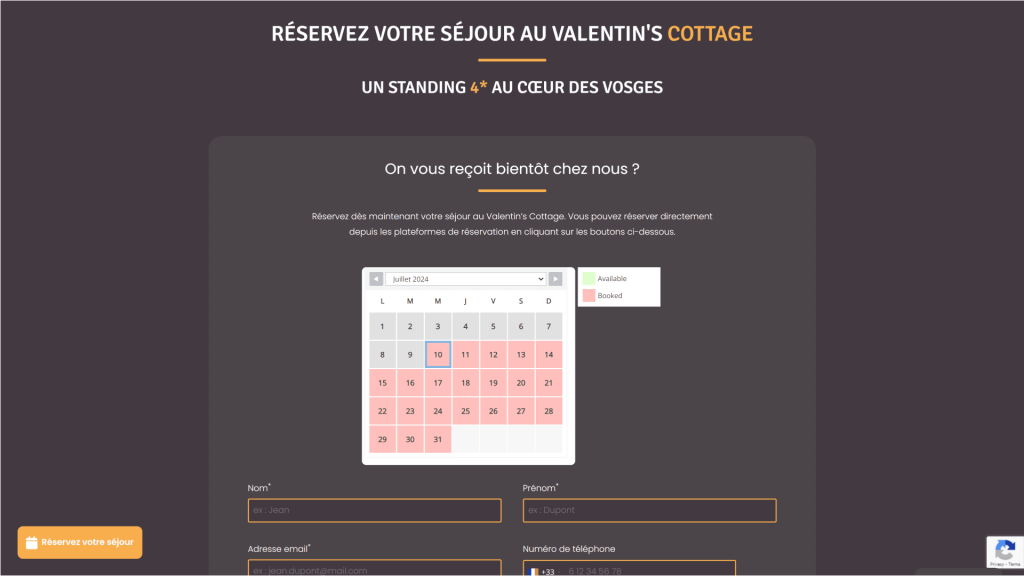 Réservation Valentin's Cottage
