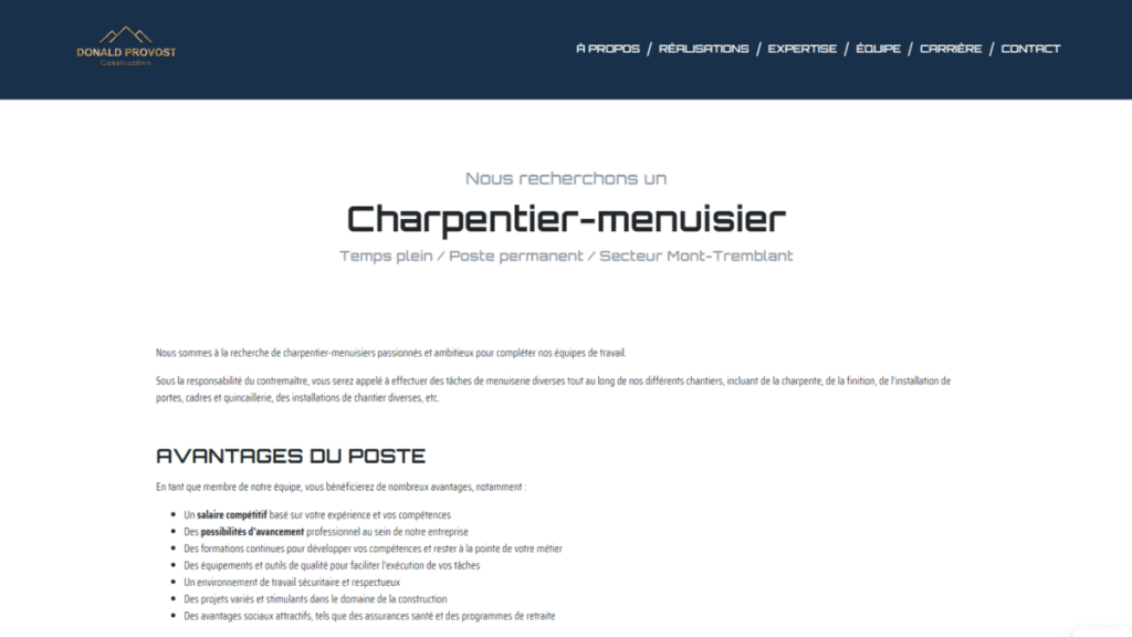 Emploi Constructions Donald Provost