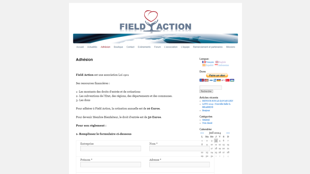 Ancien formulaire d'adhésion Field Action